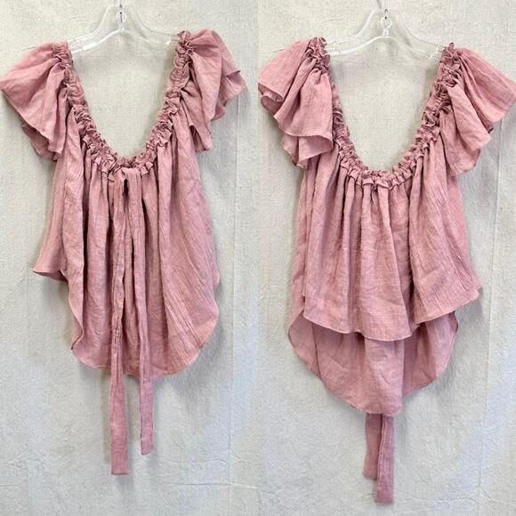 MISA Los Angeles Anouk Short Sleeve Off the Shoulder tie Top Small cottagecore - Picture 10 of 16